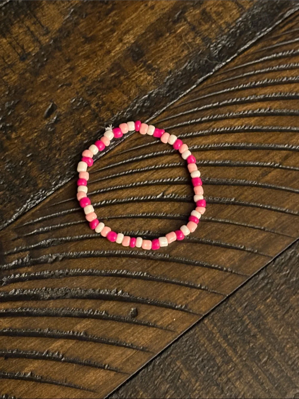 Kids Pink and Cream Beaded Stretch Bracelet